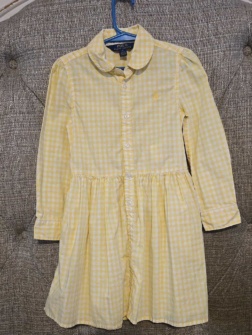 Girls Size 5 Polo by Ralph Lauren Yellow Gingham Button-Front Kids Dress